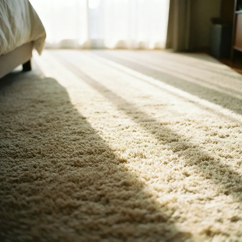 Soft plush cut-pile carpet in a bedroom