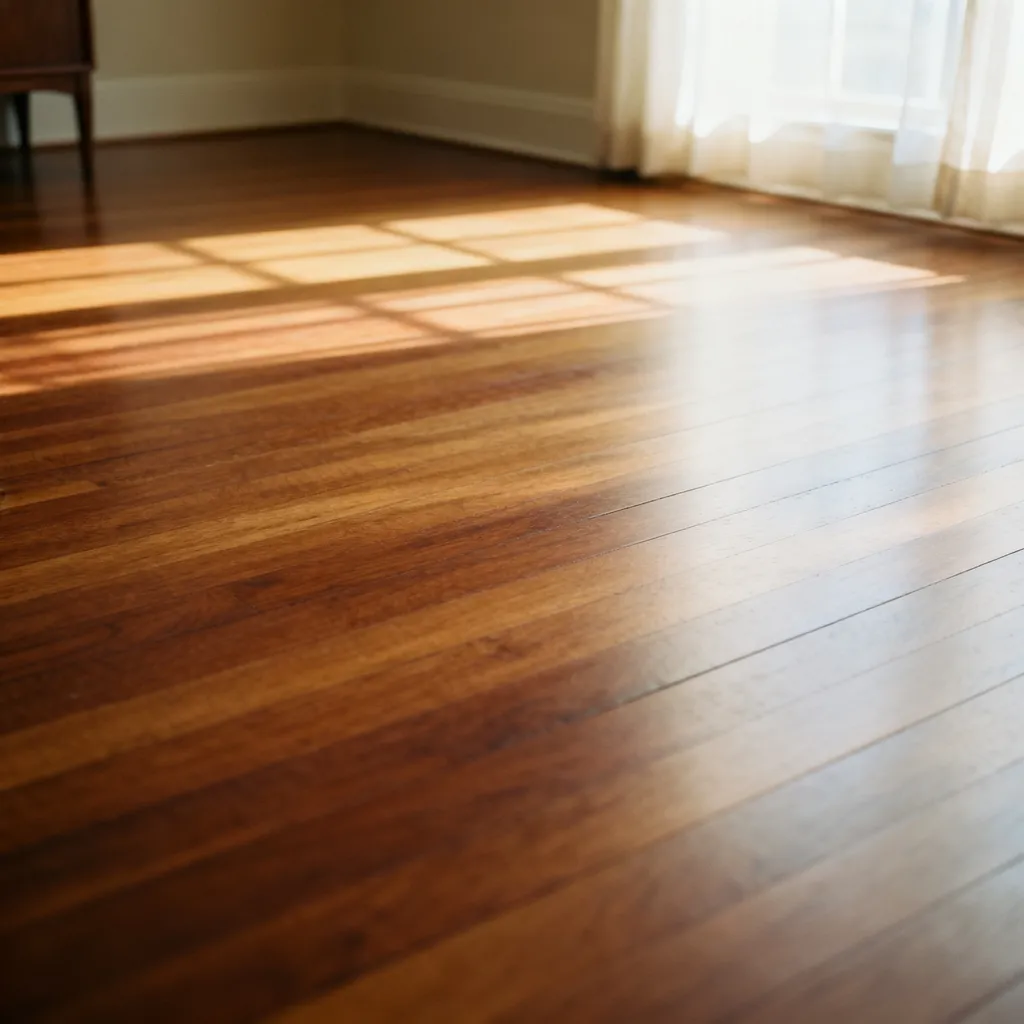 A hardwood floor with a rich warm stained finish